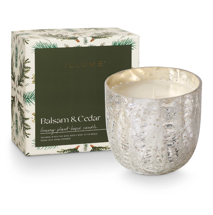 Illume - Balsam & Cedar Luxe Boxed Crackle Glass Candle | L