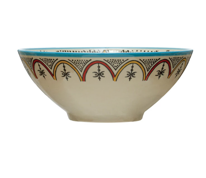 Hand-Painted Multi Color Stoneware Bowl w/ Pattern