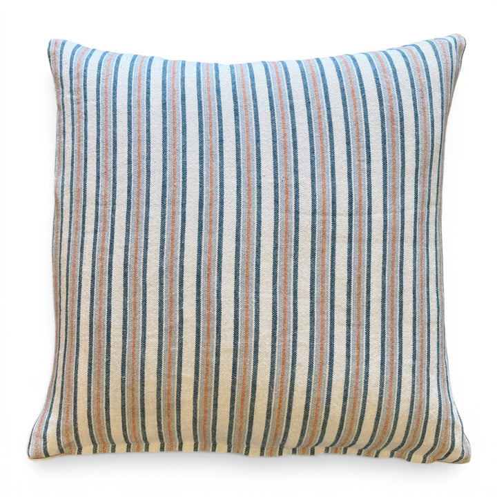 Custom 21" x 21" Pillow in a Designer Cottage Stripe Linen
