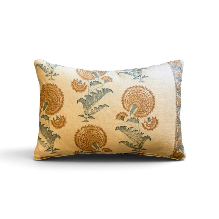 Custom 12" x 18" Pillow in a Michael Smith Jasper Block Printed Linen, Indian Flower
