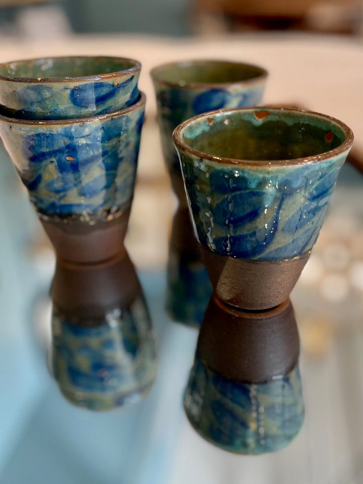 Handmade Pottery Blue Leaf Tumbler, Egypt