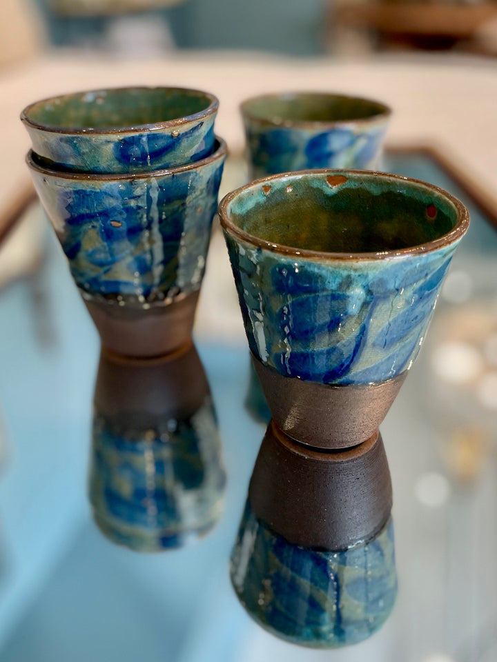 Handmade Pottery Blue Leaf Tumbler, Egypt