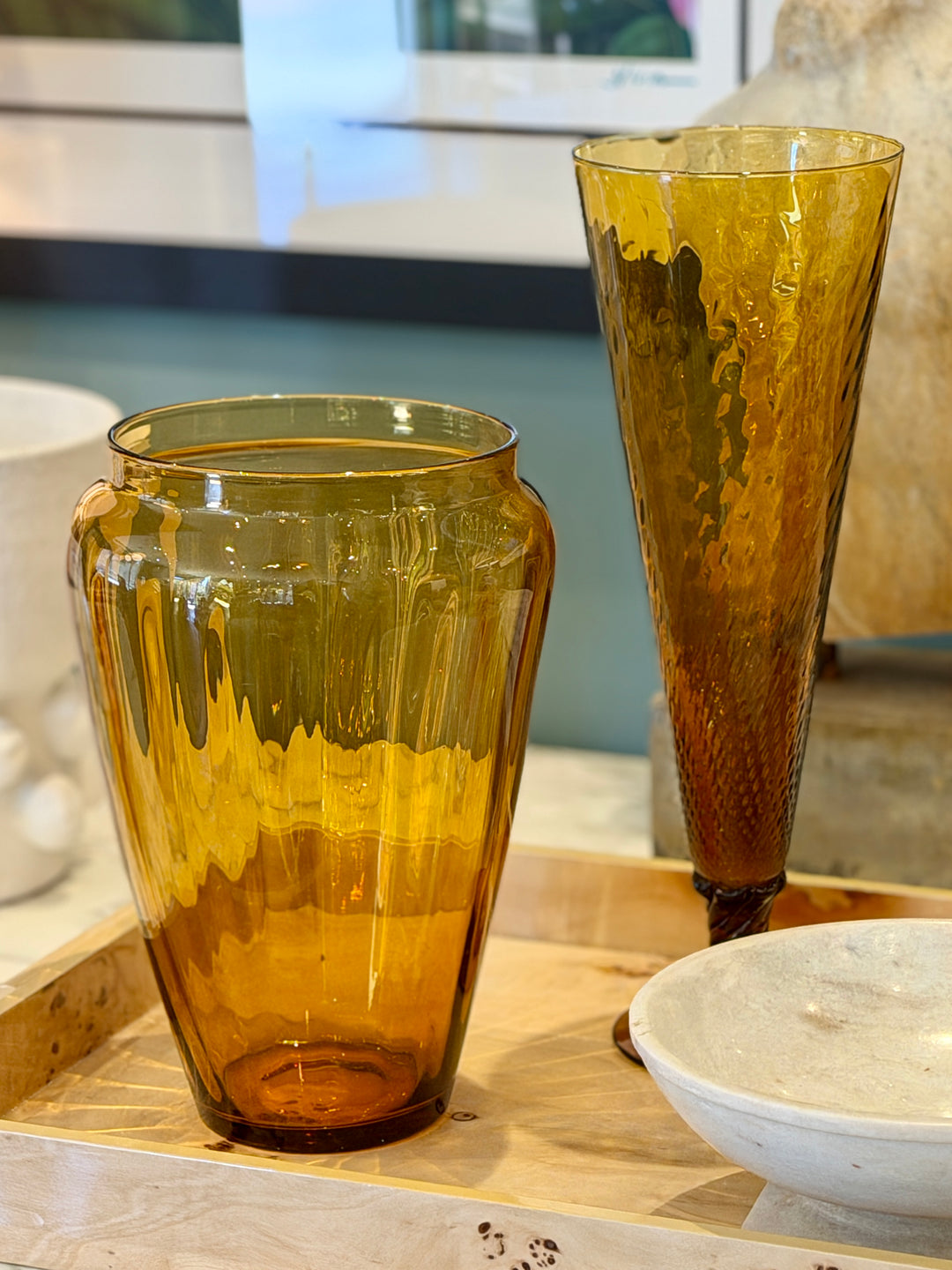 Vintage Large Handblown Amber Glass Vase