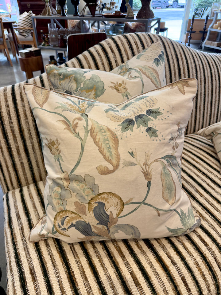 Custom 21" x 21" Pillow in an Abstract Floral Printed Linen/Cotton Blend
