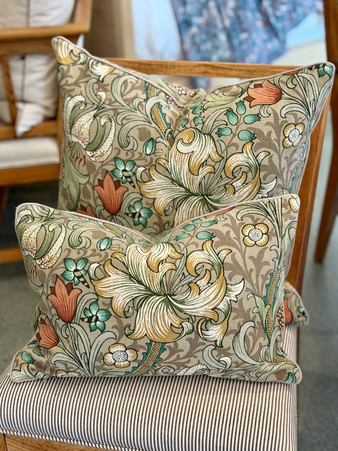 Custom 21" x 21" Pillow made from William Morris' Golden Lily Botanical Print on Cotton