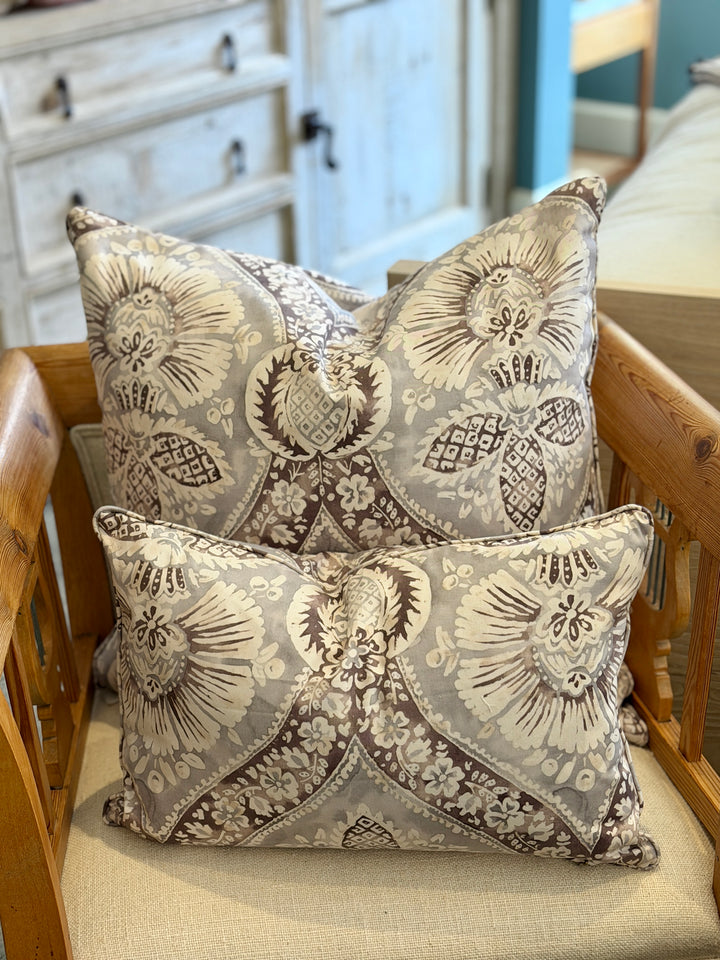 Custom 21"x21" Pillow made from a Brown, Gray + Cream Watercolor Print on Cotton