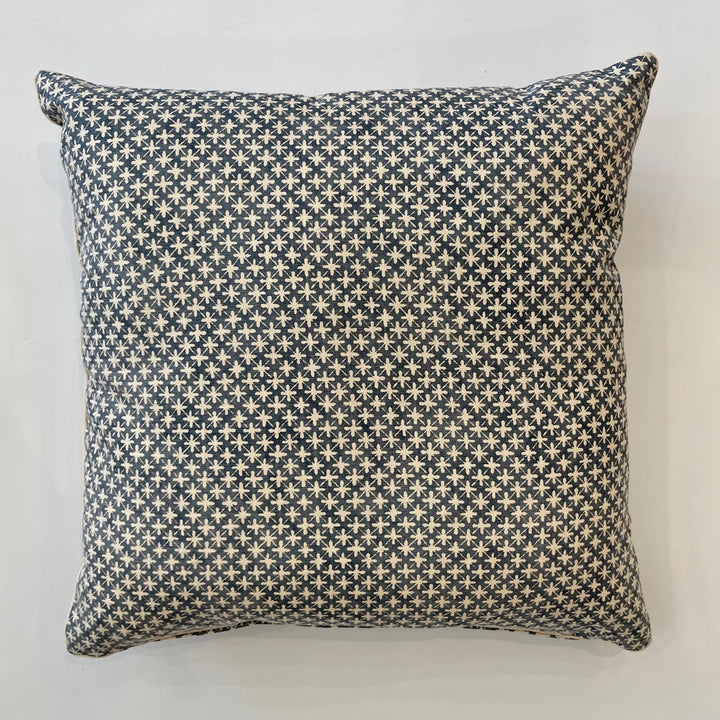 Custom 21" x 21" Hand Block Printed  Linen Pillow - Sitaron | Denim