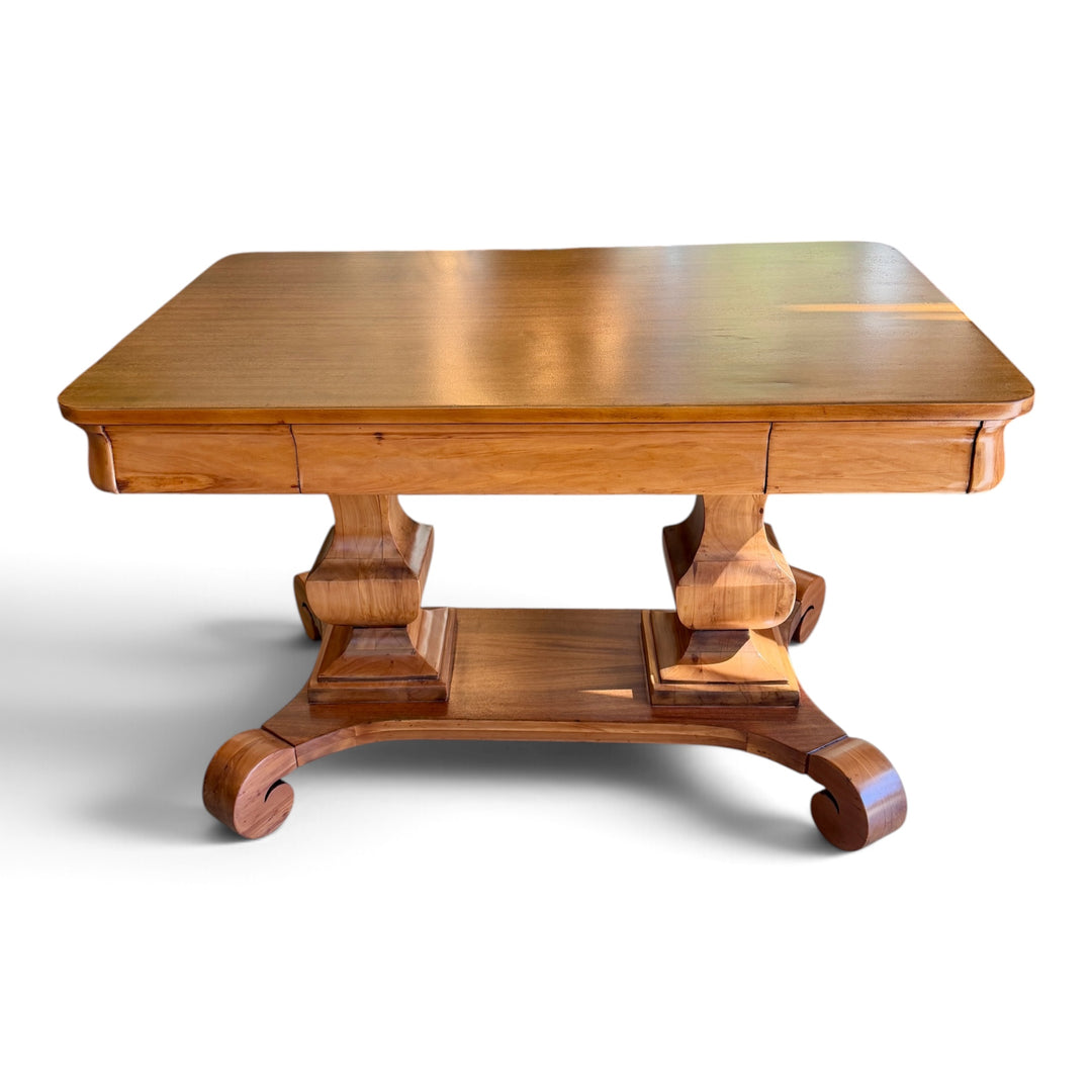 Antique Mahogany Console Table w/ Double Pedestal Base