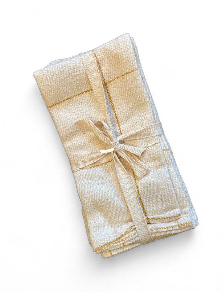 Woven Cotton Napkins with Grid Pattern, Ochre | Set of 4