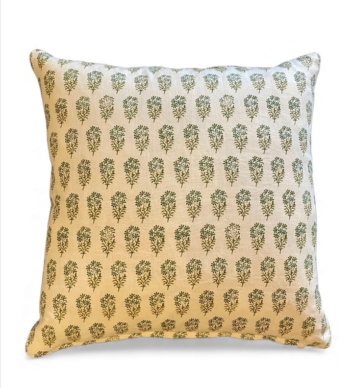 Custom 21" x 21" Hand Block Printed  Linen Pillow - Alya Kale