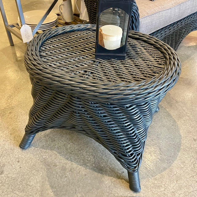 Vintage Small Wicker Table with New Blue/Grey Painted Finish
