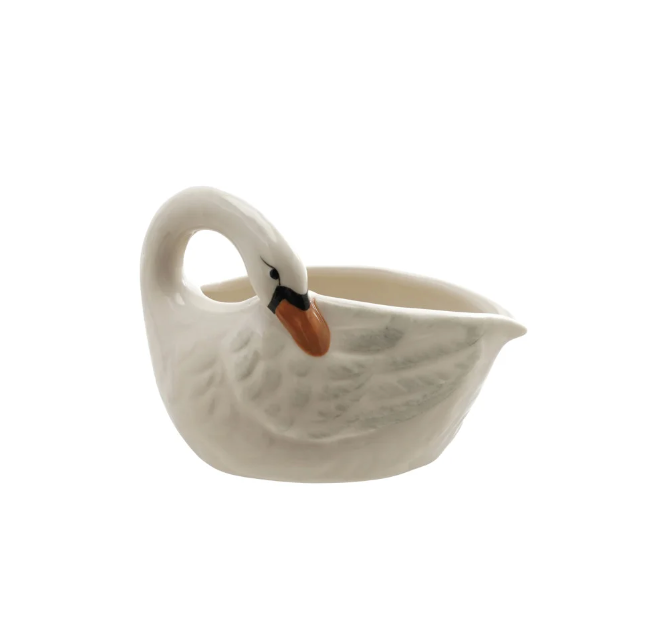 6 oz. Hand-Painted Stoneware Swan Shaped Creamer