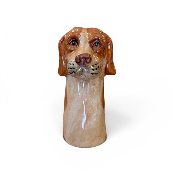 6.25" Hand-Painted Stoneware Dog Vase | A