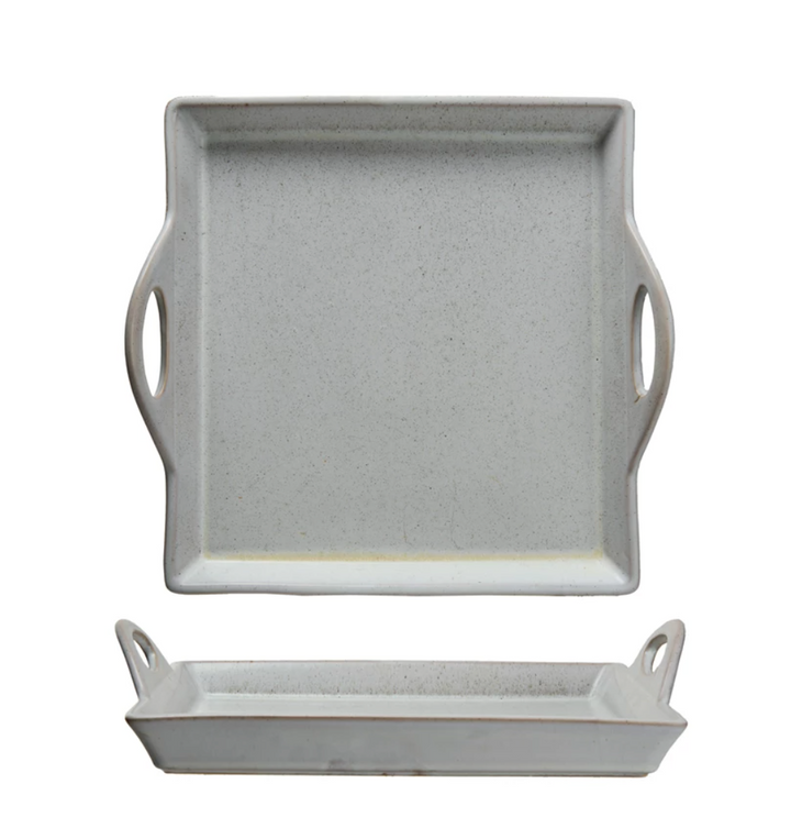 Stoneware Tray with Handles | Antique White