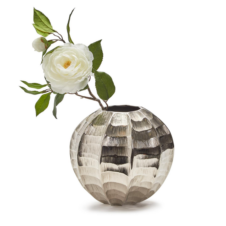 9" Hammered & Etched Silver Round Vase