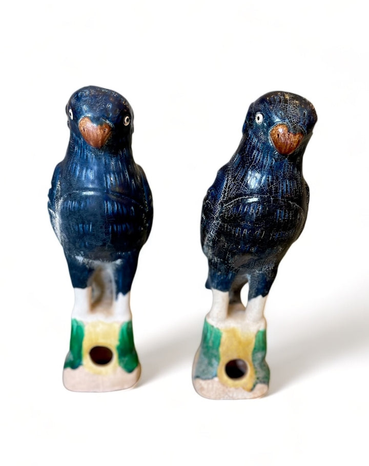 Reproduction Small Chinese Parrot Roof Tiles with Indigo Glaze | Pair