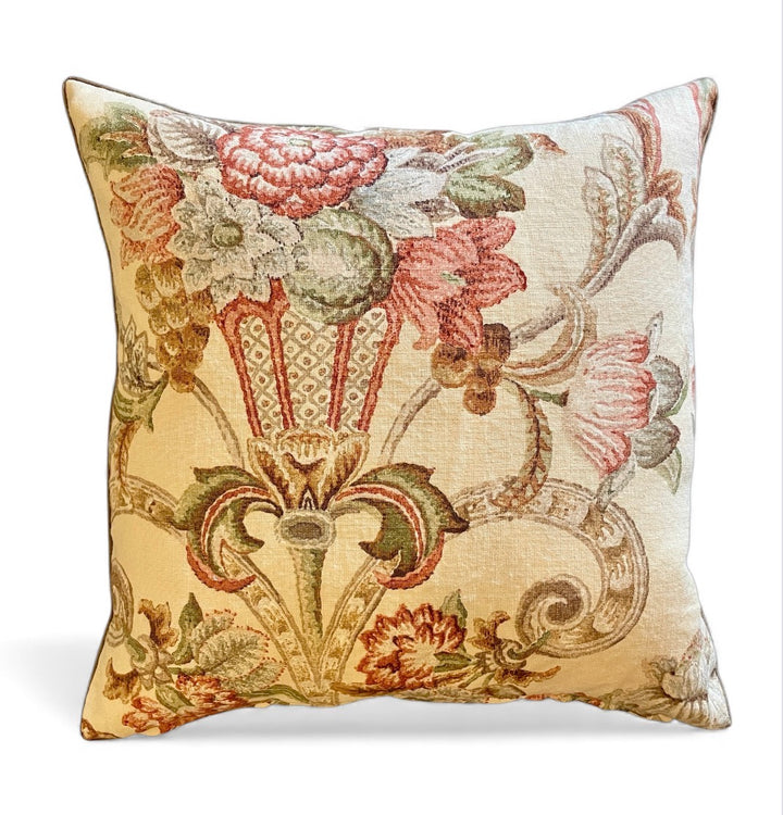 Custom 21" x 21" Pillow made from Vintage Printed Linen w/ a Floral Design