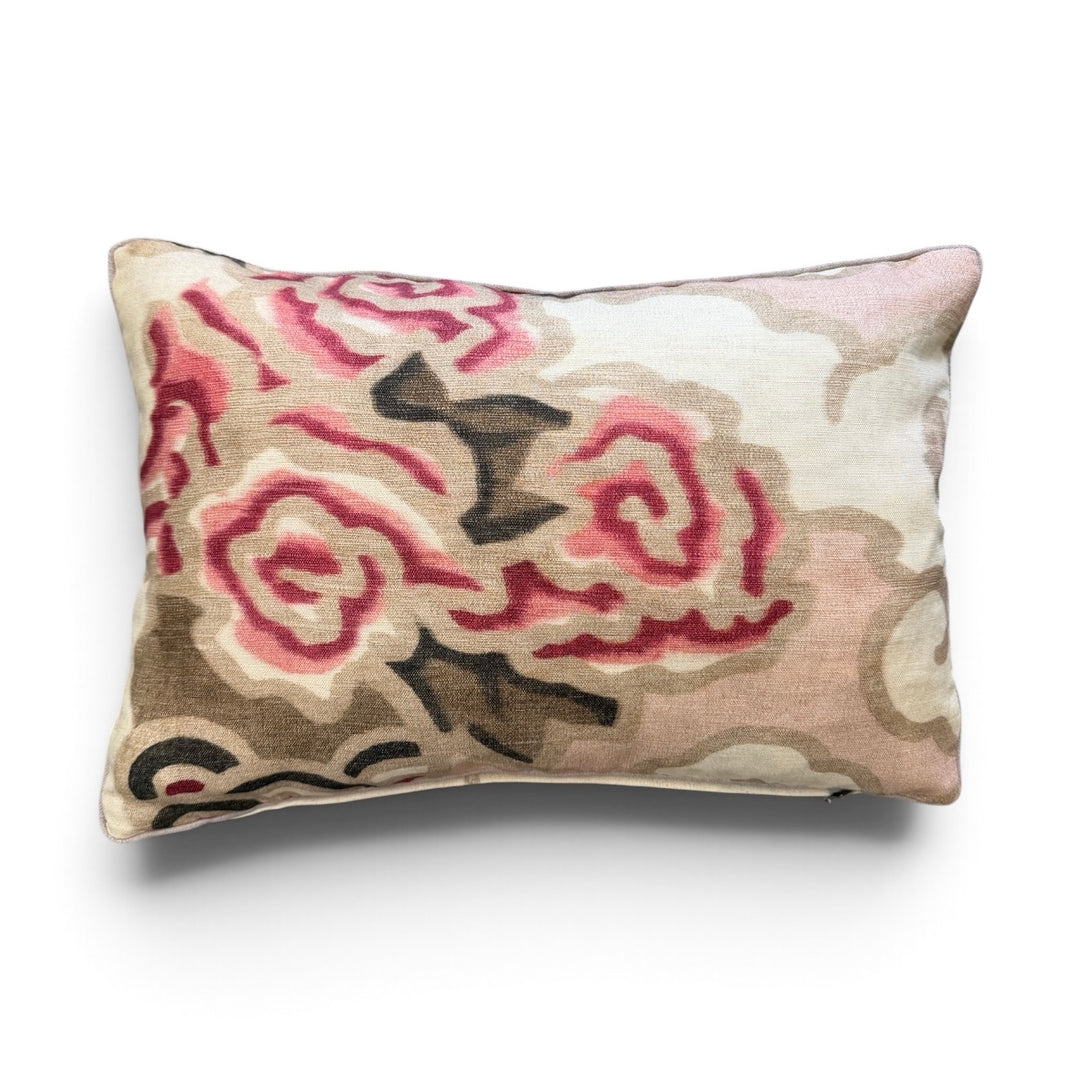 Custom 12" x 18" Pillow in a Pink, Brown + Cream Abstract Floral Linen/Cotton Blend