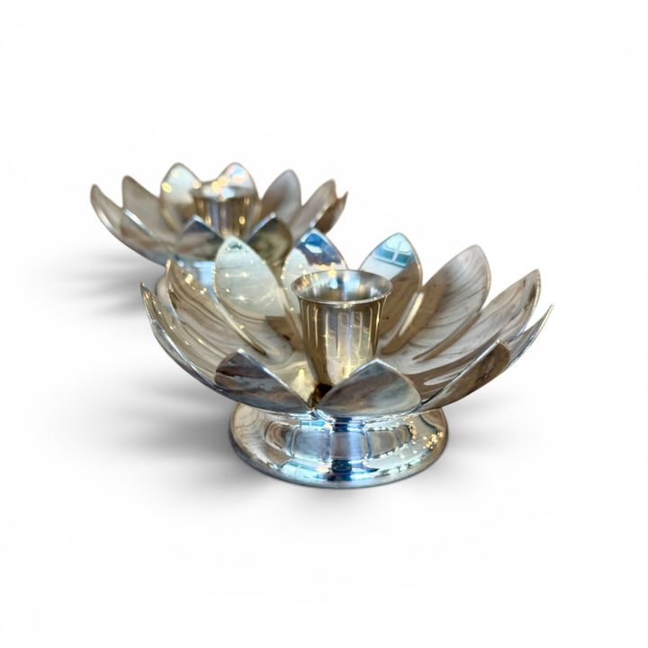 Vintage Silver Plate Lotus Flower Candle Holders, Reed & Barton | Pair