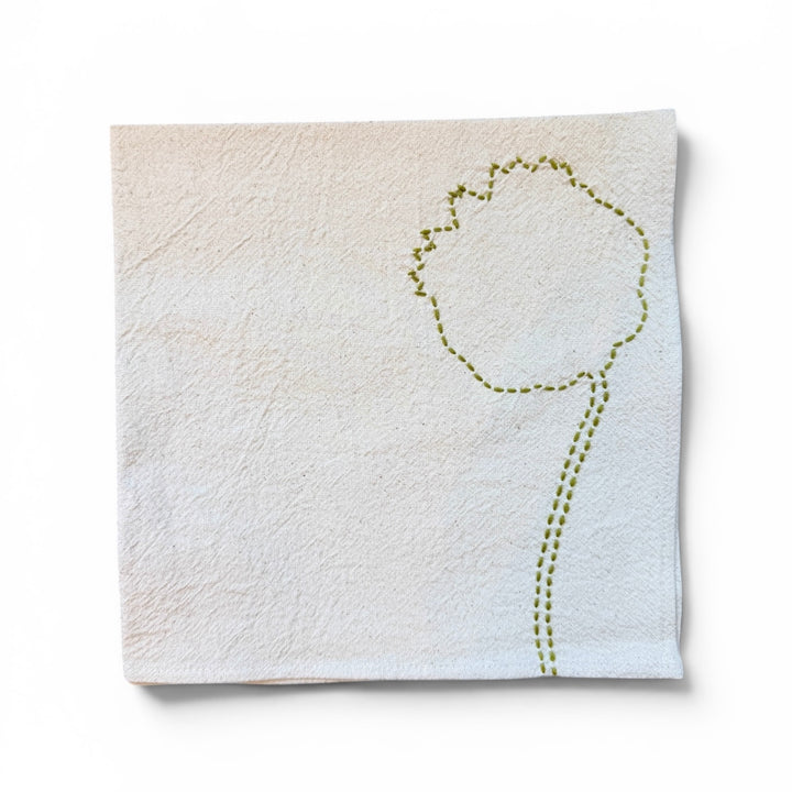 Valerie Barkowski Cotton Napkin w/ Hand-Stitched Bud, Morocco | Wasabi