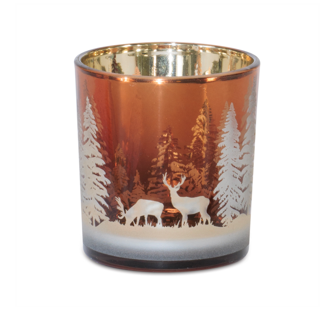3" Red Glass Deer Votive Holder