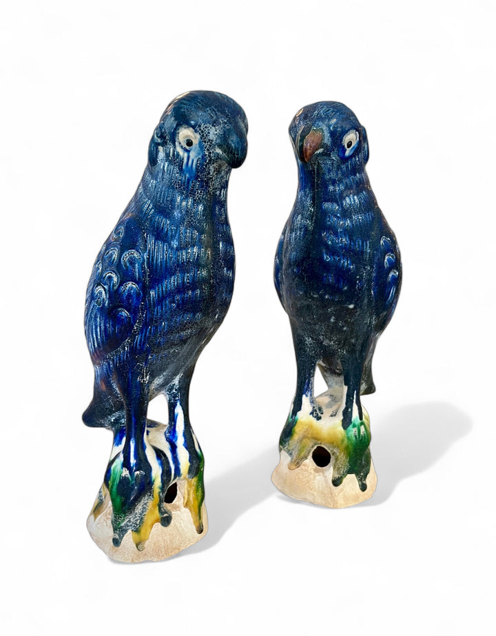 Jingdezhen Hand-Painted Porcelain Parrots, Pair | Navy