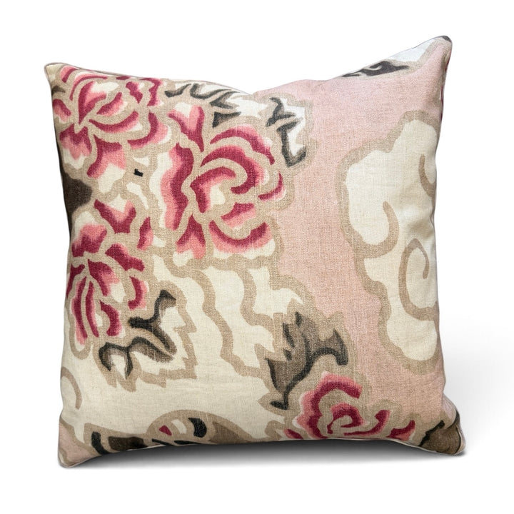 Custom 21" x 21" Pillow in a Pink, Brown + Cream Abstract Floral Linen/Cotton Blend