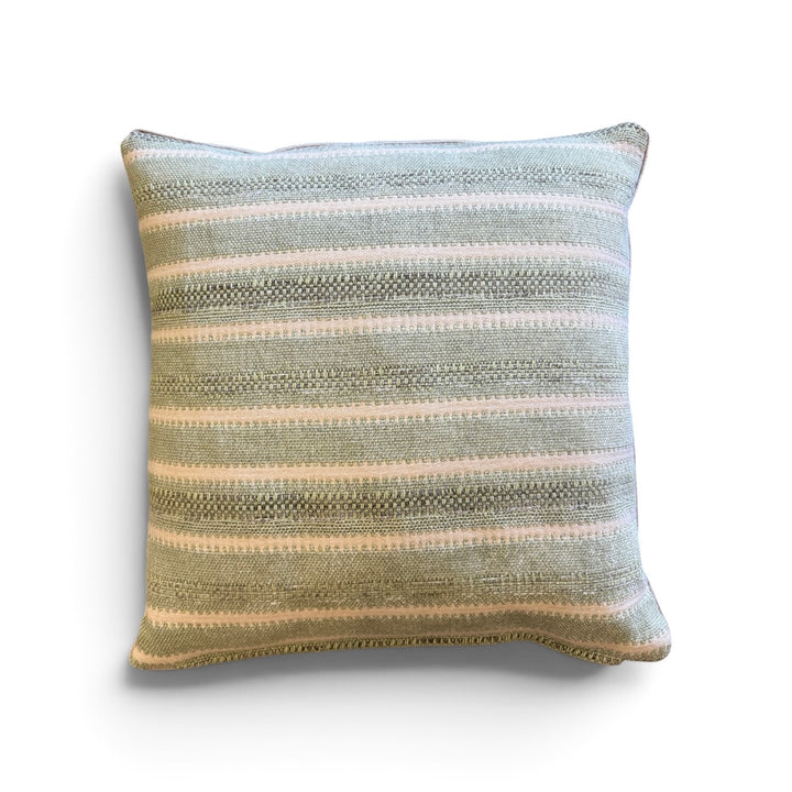 Custom 21" x 21" Pillow in a Woven Green + Flax Striped Linen/ Cotton