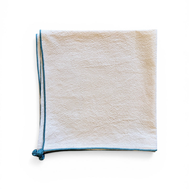 Valerie Barkowski Cotton Napkin w/ Hand Knotted Accents, Morocco | French Blue