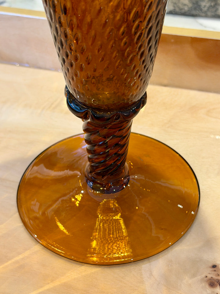 Vintage Handblown Amber Glass Trumpet Vase