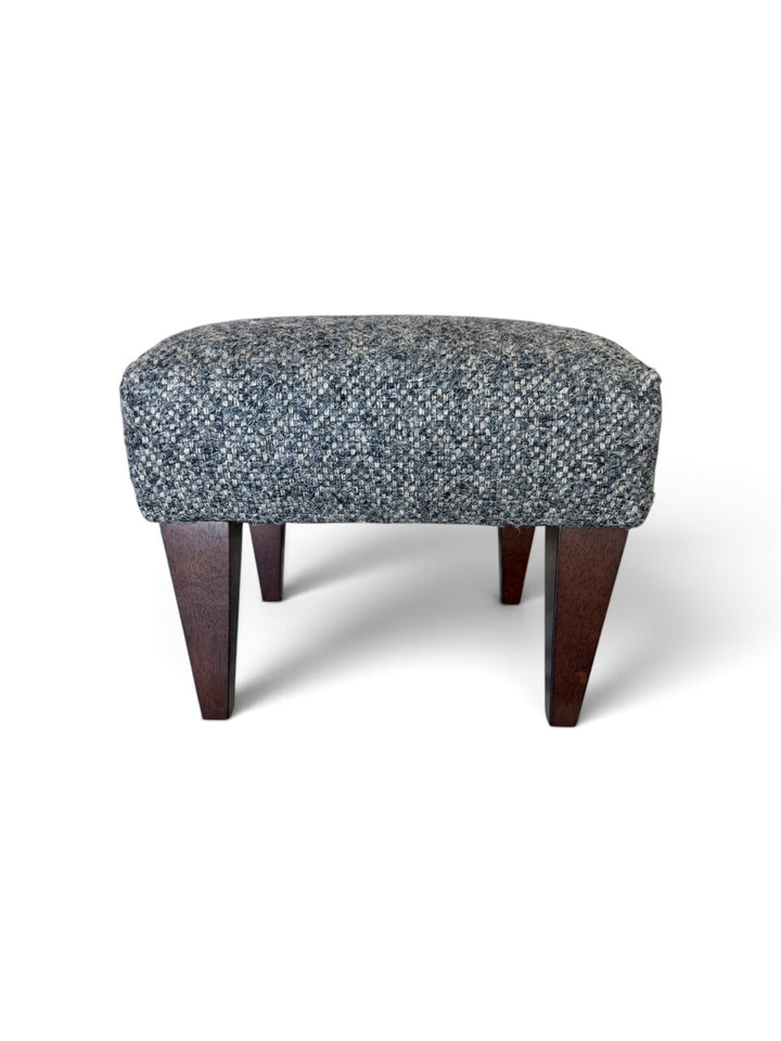 Custom Footstool Upholstered in a Wool Tweed with Wood Legs