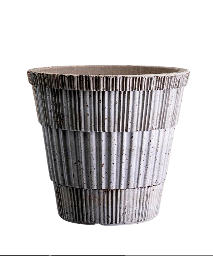grey plastic plant pot saucers Atlas RAW Grey Pot + Saucer, Italy