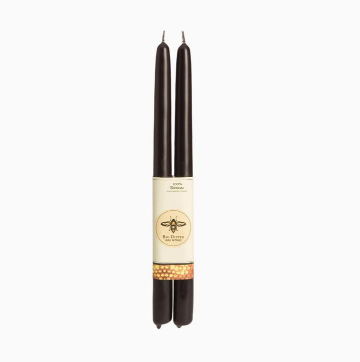 100% Pure Beeswax 12" Taper Candles | Black | Pair