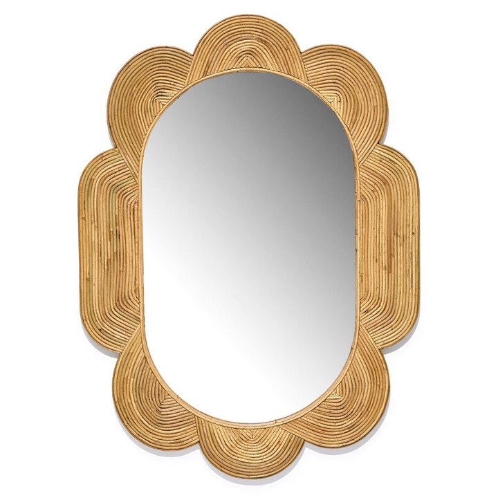 Scalloped Bamboo Hand Woven Oval Wall Mirror
