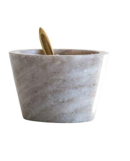 Marble Bowl w/ Brass Spoon | Gray