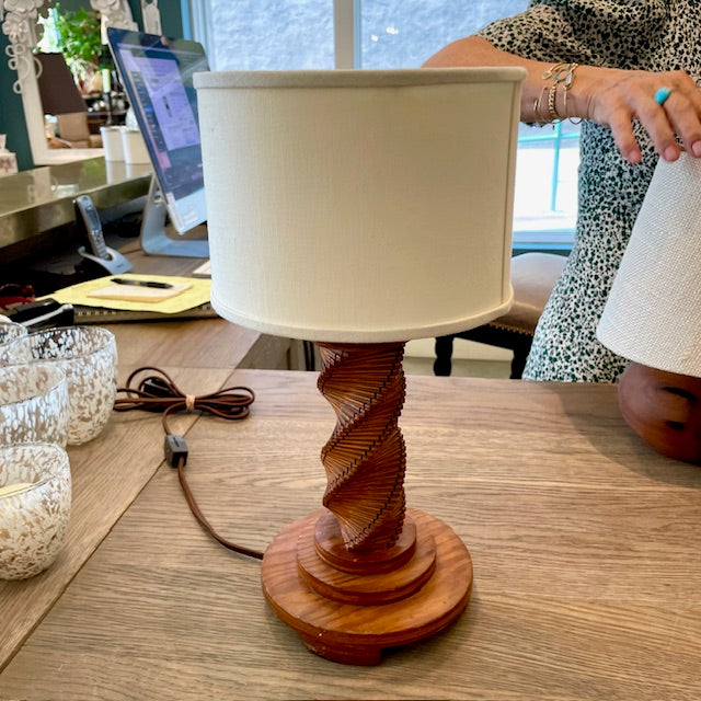 Vintage Small Hand Carved Wood Lamp