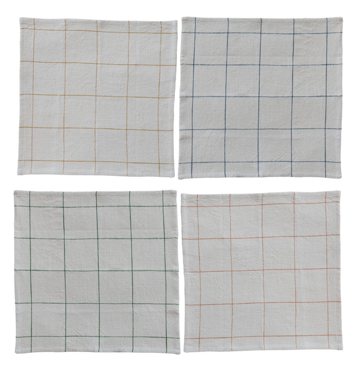 Woven Cotton Napkins with Grid Pattern, Orange | Set of 4