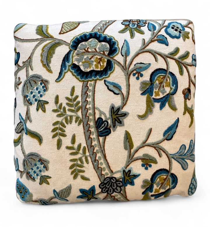 Custom 22" x 22" Pillow made from a Vintage Textile, Wool Crewel on Cotton