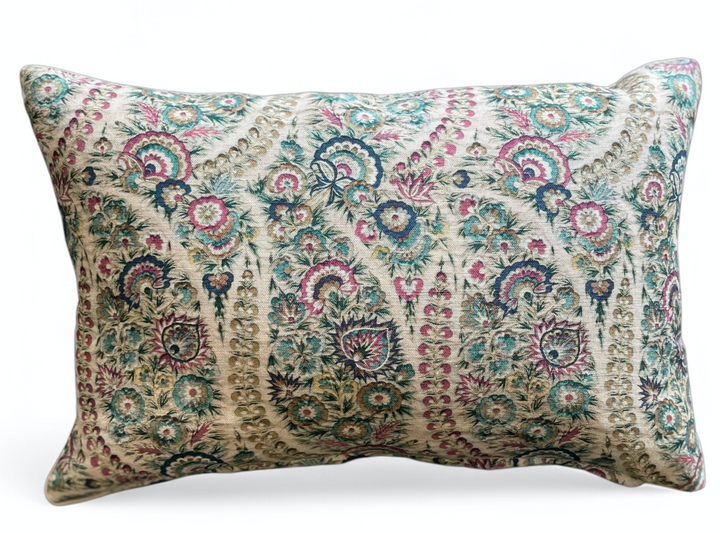 Custom 12" x 18" Pillow made from a Multi-Colored Floral Printed on Flax linen, Italy