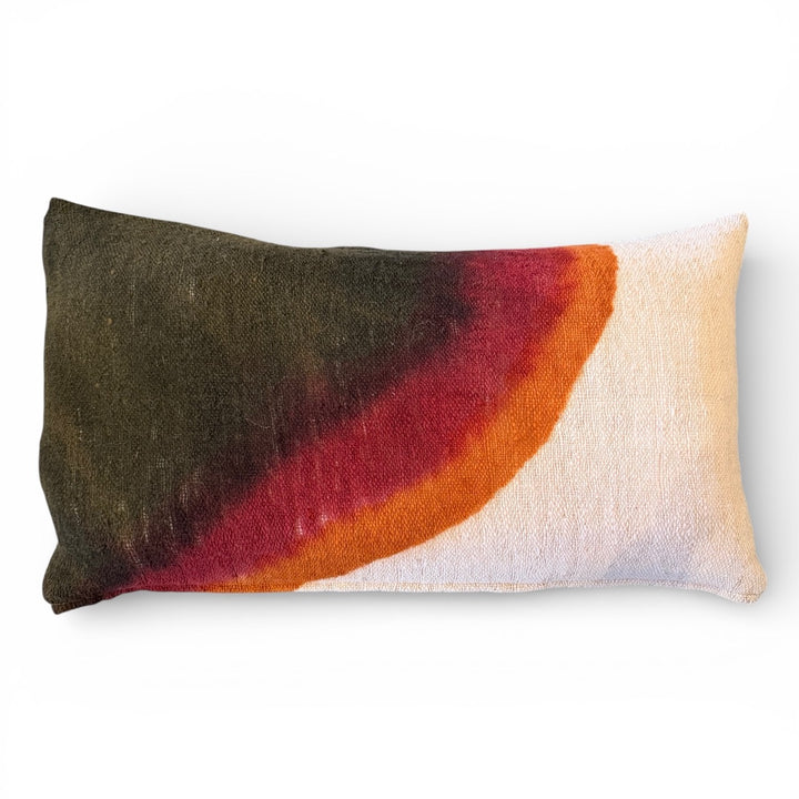 Custom 34" x 18" Pillow made from Homespun Wool Dip Dyed Fabric, Morocco | Orange