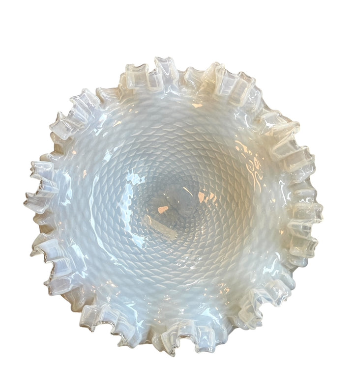 Vintage French White Opaline Ruffled Dish