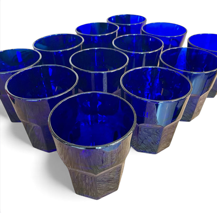 Vintage Cobalt Blue Faceted Drinking Glasses by Libbey | Set of 12