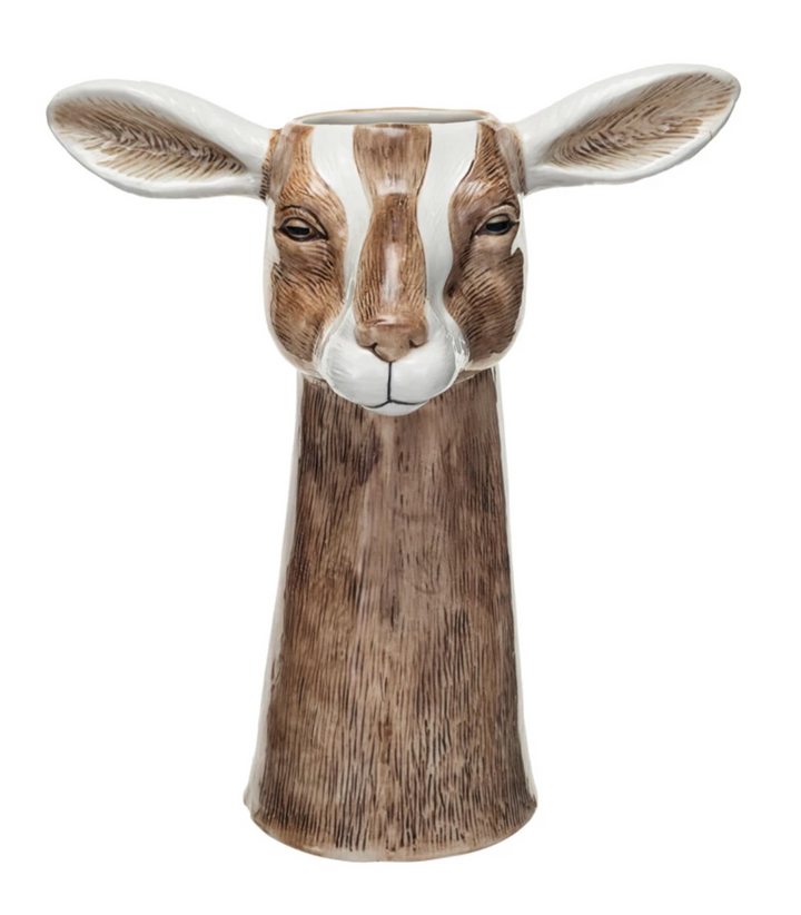 10.25" Hand-Painted Stoneware Goat Vase