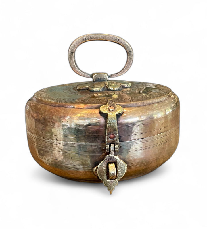 Vintage Handmade Brass + Copper Chapati Box, India