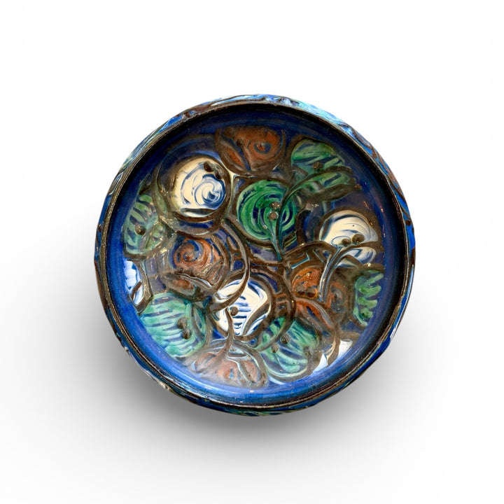 Vintage Display Bowl by HAK, Denmark, Signed | Abstract Floral Design