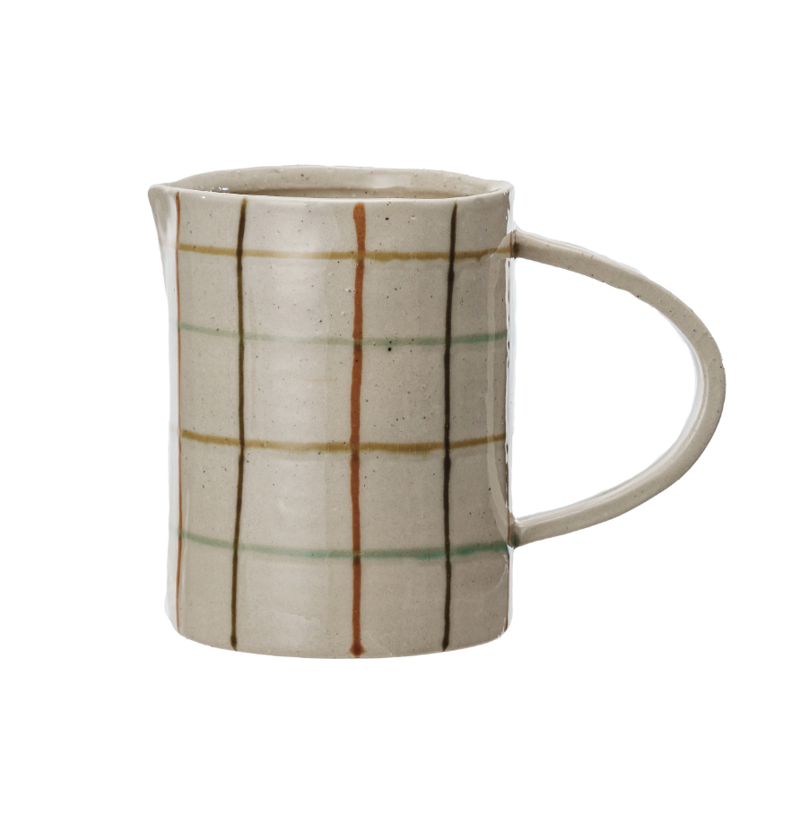32 oz. Hand-Painted Stoneware Pitcher w/ Grid Pattern