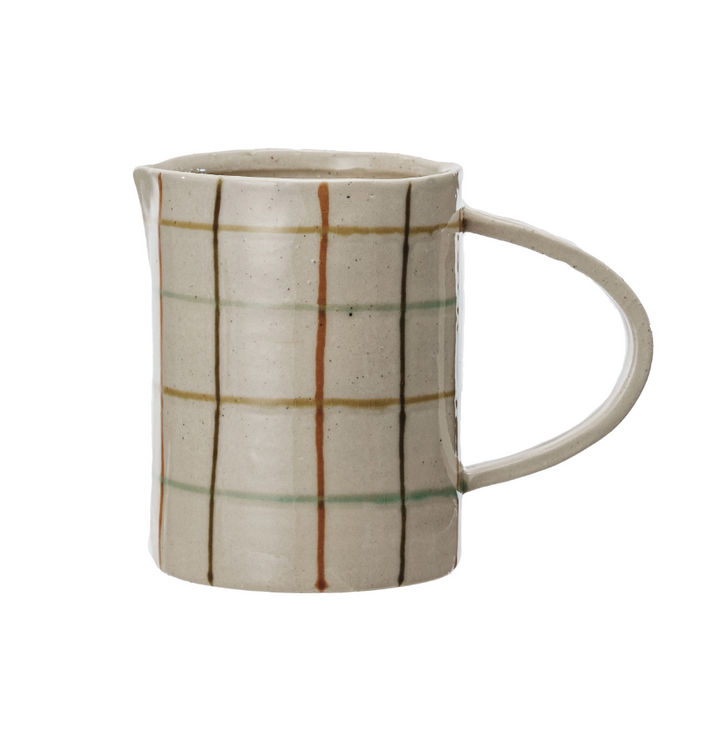 32 oz. Hand-Painted Stoneware Pitcher w/ Grid Pattern