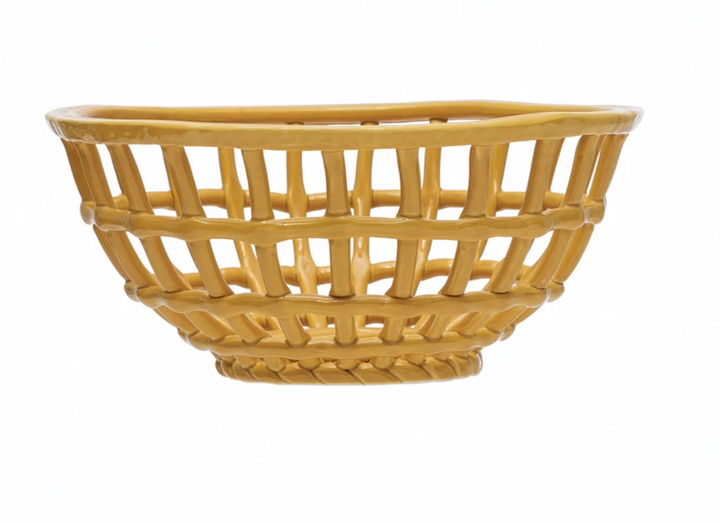 Yellow Handmade Stoneware Basket Bowl