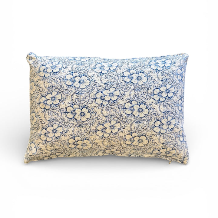 Custom 12" x 18" Pillow made from Vintage English Floral Printed Cotton | Blue
