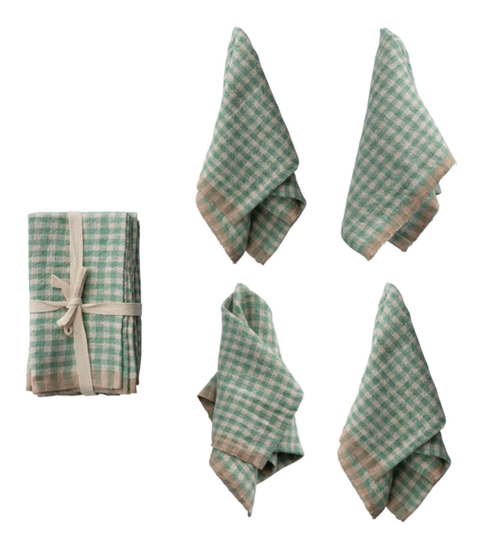 Woven Linen Napkins, Aqua Gingham | Set of 4
